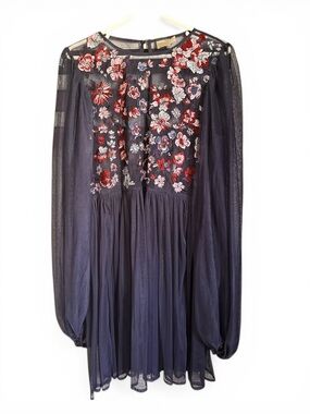 ASOS Sheer Embroidered Dress ✨ Long Sleeve Elegance Size 12